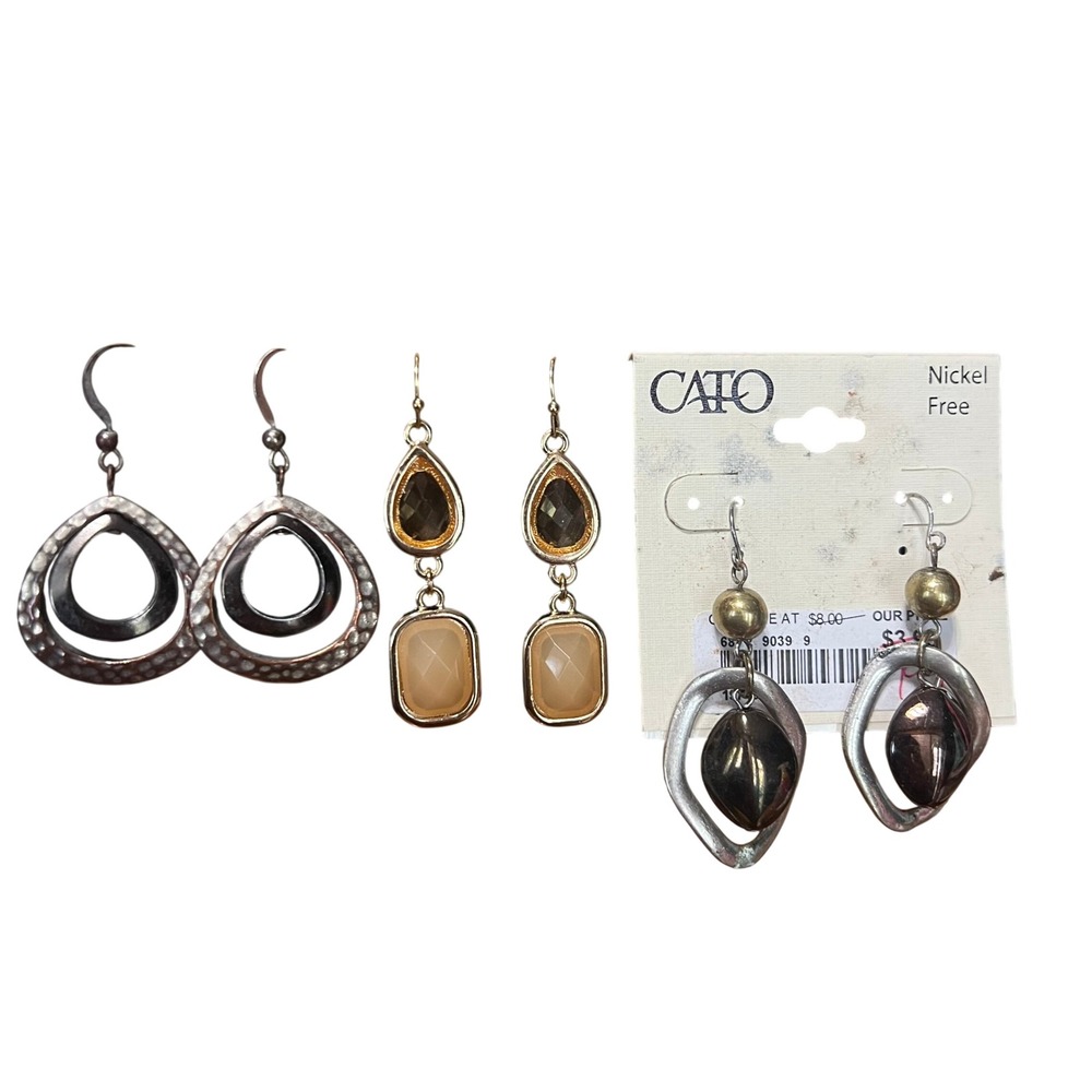 Retro Y2K Style Lot 3 Pair‎ Dangle Drop Earrings Silver Tone Chunky Beaded